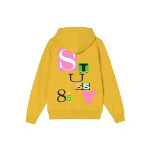 STUSSY Men's Logo Back Printed Hoodie Size L In Yellow